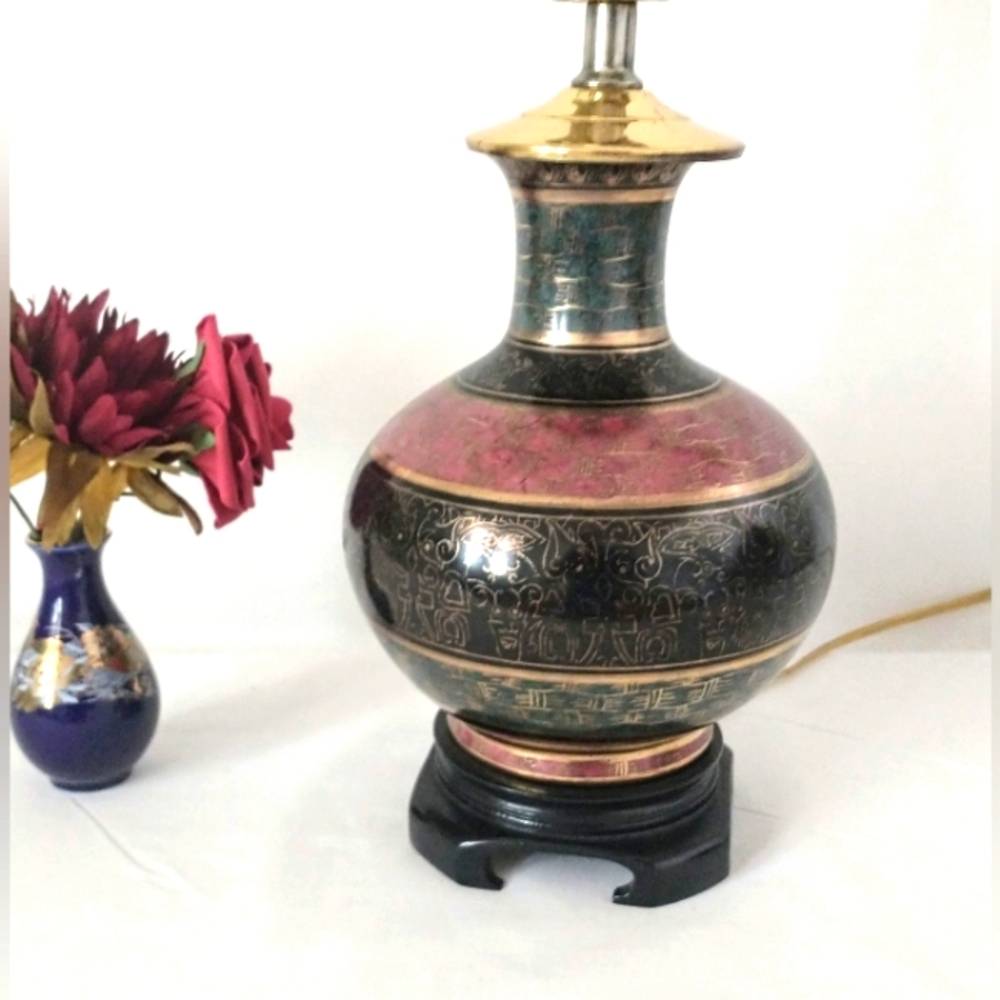 Vintage Porcelain Hand Painted Lamp - Gold Gilding, Marbleized